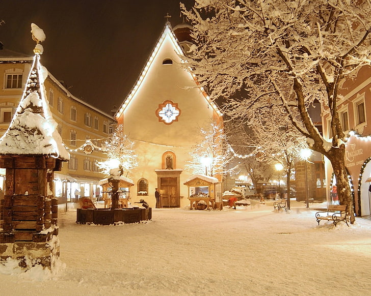winter snow trees lights white architecture christmas new year italy villages evening 1280x1024 w Nature Winter HD Art