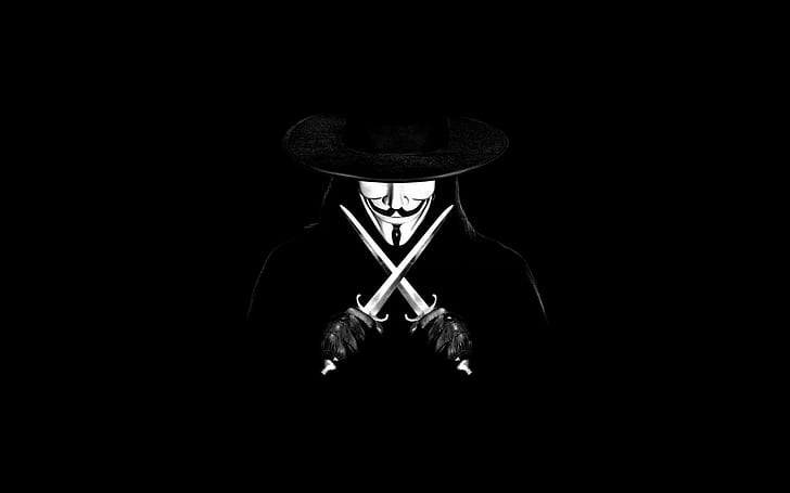 anonymus, hacker, computer, hat, black background, studio shot, HD wallpaper