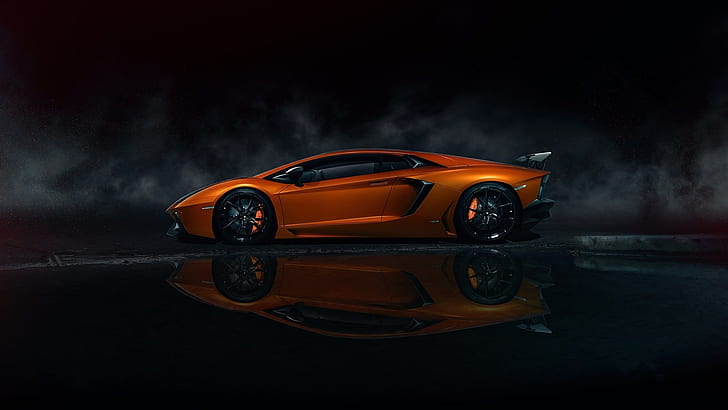 Lamborghini Aventador LP700-4 orange supercar, night, HD wallpaper