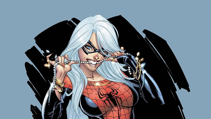 Spider-Woman bites a jewelry digital wallpaper, illustration