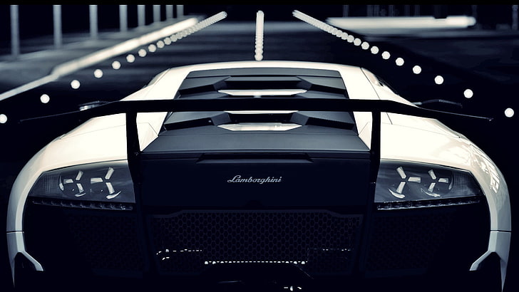 white Lamborghini coupe, car, Lamborghini Murcielago, supercars, HD wallpaper