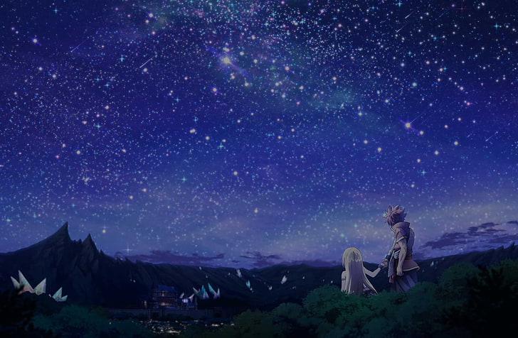 Fairy Tail, Dragneel Natsu, Heartfilia Lucy , night, star - space, HD wallpaper