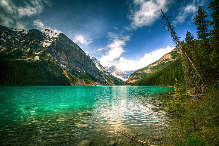Canada, Lake Louise, travel, beach, mountain, Banff, vacation, HD wallpaper