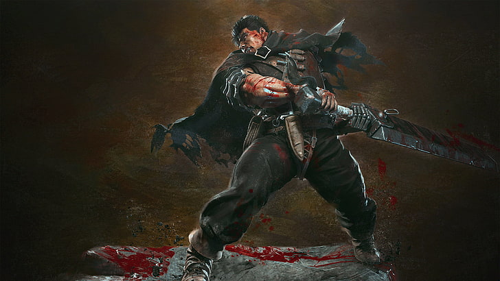 swordsman artwork, Berserk, Black Swordsman, Guts, Beruseruku, HD wallpaper