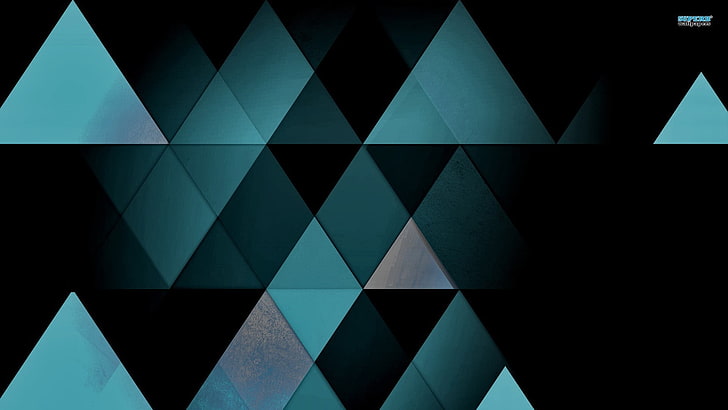 blue and green digital wallpaper, abstract, triangle, digital art