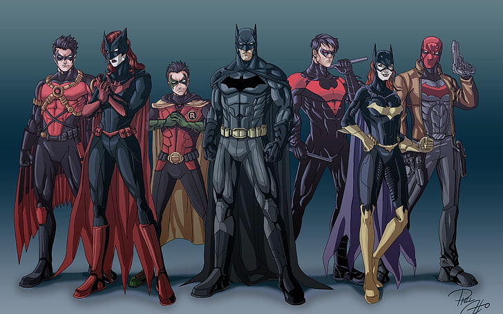 DC 7-characters wallpaper, Batman, Robin (character), Batgirl, HD wallpaper