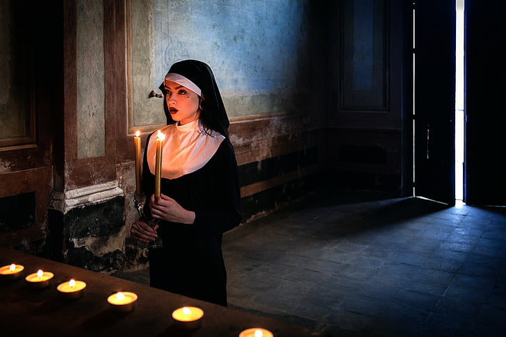 nuns, candles, women, model