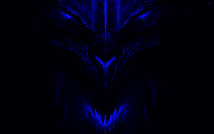 Diablo, black, blue, dark, eyes, shadow, Diablo III, Lord of Terror