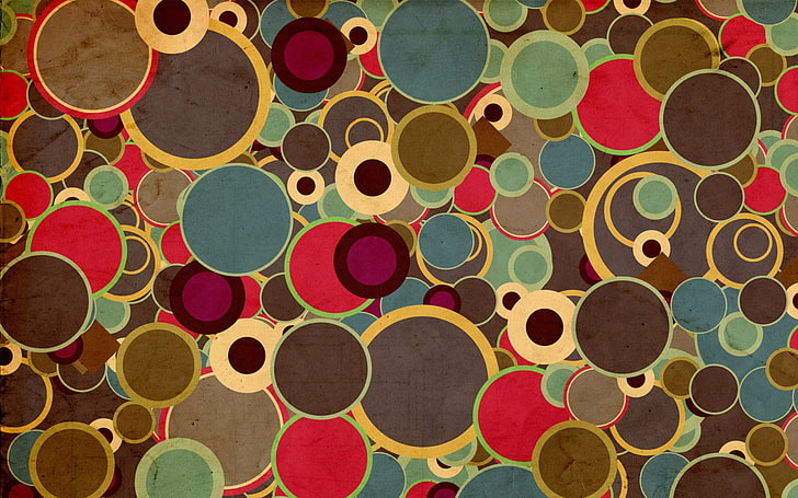 black, red, and green floral textile, circle, digital art, multi colored, HD wallpaper