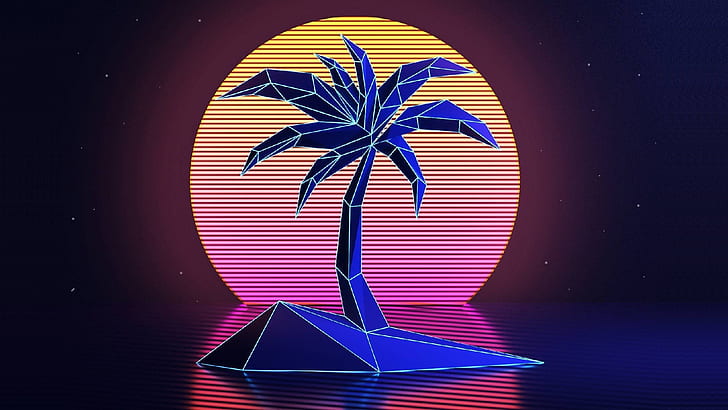 The sun, Music, Stars, Palma, Neon, Space, Background, Synthpop, HD wallpaper
