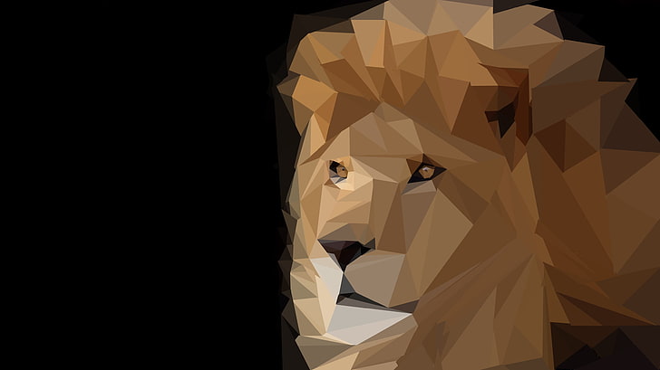 brown lion illustration, animals, low poly, digital art, artwork, HD wallpaper
