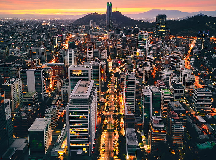 Las Condes City Aerial View, South America, Chile, Lights, Road