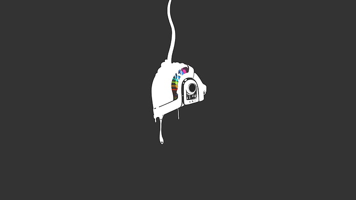 white helmet illustration, Daft Punk, minimalism, artwork, music, HD wallpaper