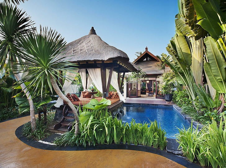 Tropical Lagoon Resort, green plants, island, hotel, water, trees, HD wallpaper