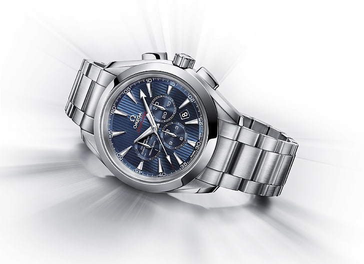 round silver-colored chronograph watch with link band, “London 2012“