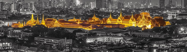 Bangkok Temple, selective color of building, Artistic, Urban, HD wallpaper