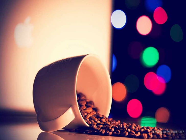 coffee beans, bokeh, cup, HD wallpaper