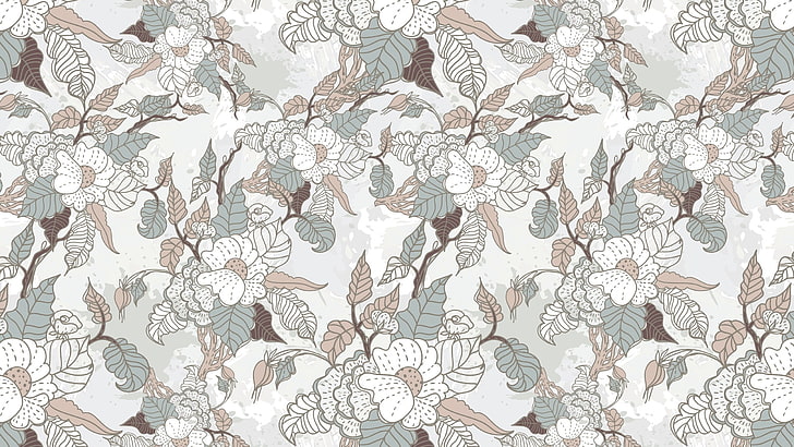 white petaled flower wallpaper, leaves, flowers, background, fabric, HD wallpaper