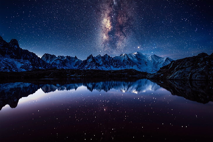 black and orange cosmic wallpaper, the sky, stars, mountains