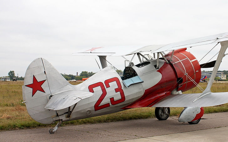red and white propeller plane, aircraft, military, Polikarpov