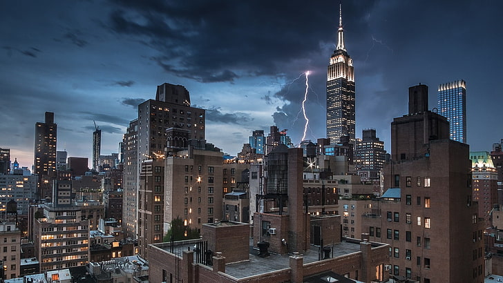 downtown, thunderstorm, new york, united states, manhattan, HD wallpaper