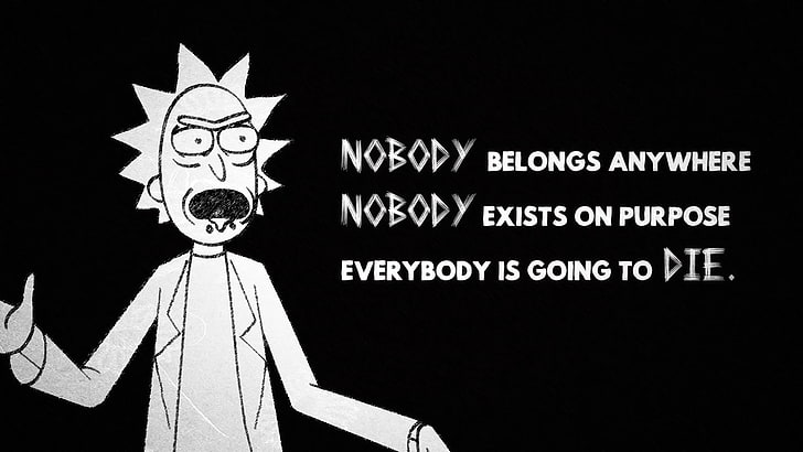 Rick and Morty character illustration with text overlay, TV Show, HD wallpaper