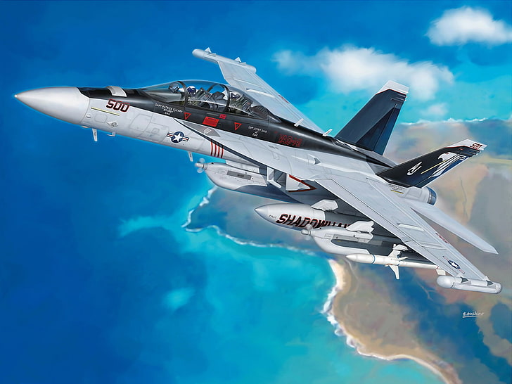 gray fighter plane, the plane, art, artist, Boeing, USA, Super, HD wallpaper