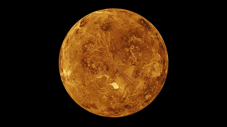 orange moon, space, minimalism, Venus, night, astronomy, sky, HD wallpaper