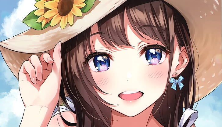 HD wallpaper: Anime, Original, Blue Eyes, Brown Hair, Girl, Hat | Wallpaper  Flare