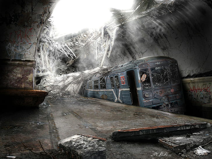 abandoned, subway, dystopian, ruin