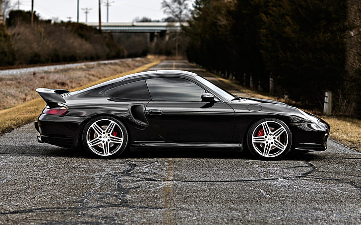 Porsche 996 Turbo black car side view, HD wallpaper