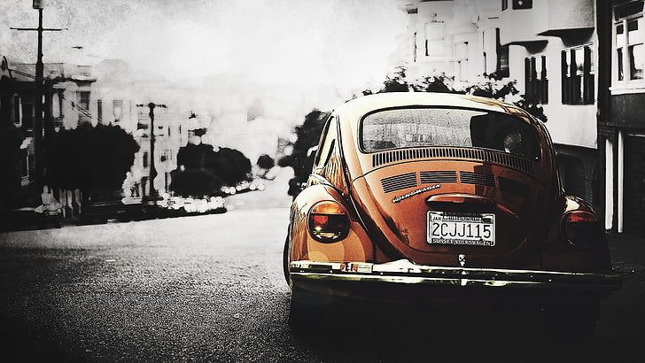 brown Volkswagen Beetle, car, California, orange cars, mode of transportation, HD wallpaper