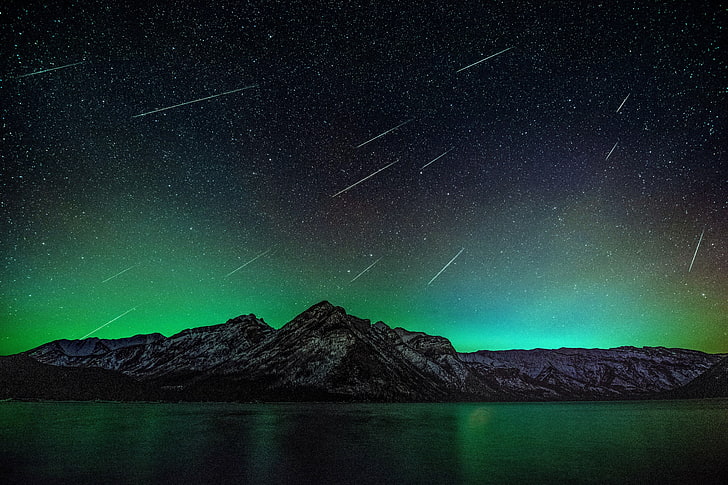 meteor shower, night, stars, star - space, astronomy, mountain, HD wallpaper