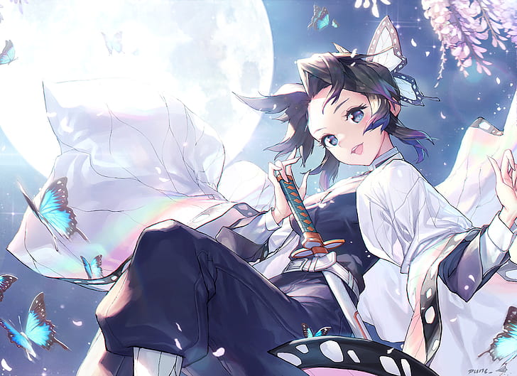 Anime, Demon Slayer: Kimetsu no Yaiba, Butterfly, Girl, Shinobu Kochou HD wallpaper