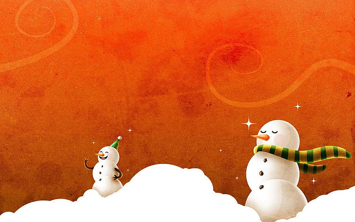 Snowman, Holidays, Snow, Winter, Celebration, 2 snowman illustrations, HD wallpaper