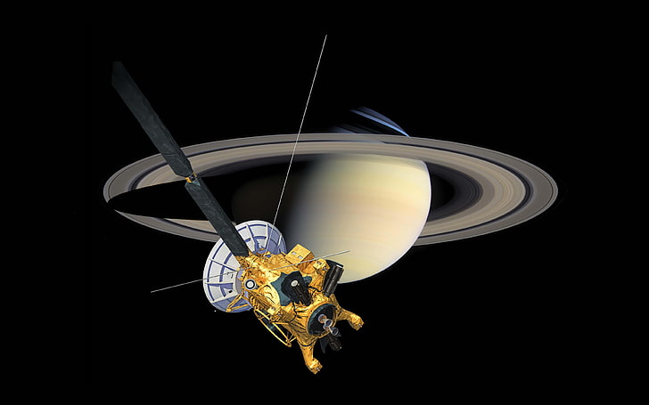Cassini Probe near the planet Saturn-rings of dust-Desktop HD Wallpaper for Mobile phones-Tablet and PC-3840×2400, HD wallpaper
