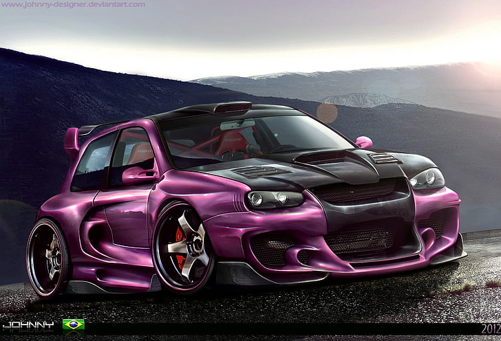 purple and black car die-cast model, sports car, tuning, digital art