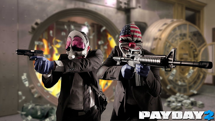 Payday 2 cover, weapons, the bandits, robbery, Overkill Software, HD wallpaper
