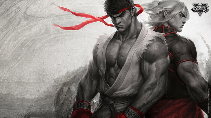 artwork, Ken (Street Fighter), Ryu (Street Fighter), Street Fighter V, HD wallpaper