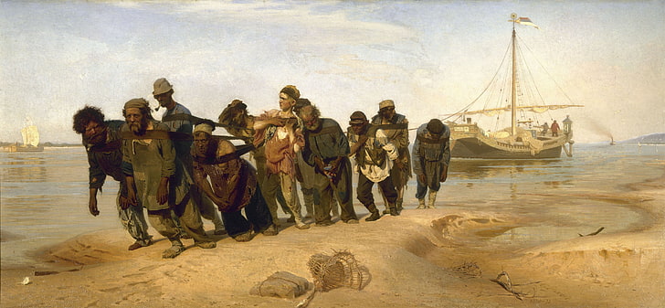 llya Repin, Barge Haulers on the Volga, classic art, group of people