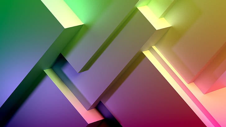 rainbows, geometry, square, abstract, cube, Blender, modern, HD wallpaper
