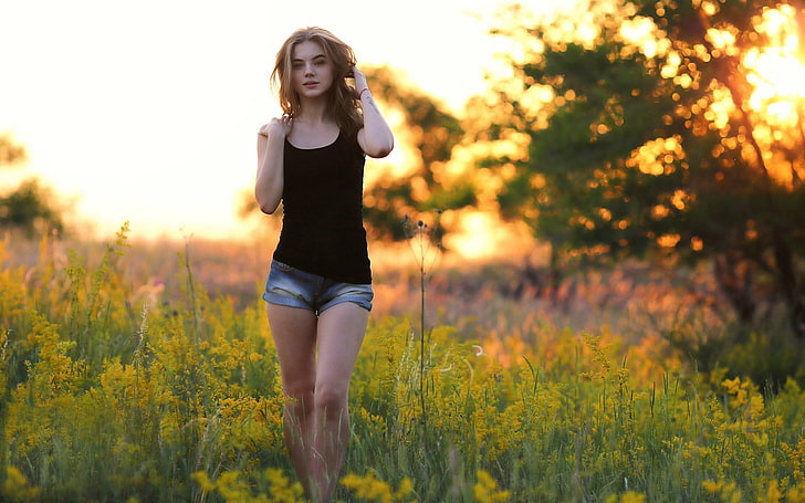 hot girl picture 1920x1200, one person, plant, field, real people, HD wallpaper
