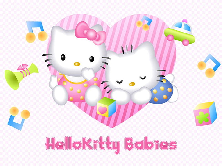 Hllo Kitty illustration, Anime, Hello Kitty, pink color, multi colored