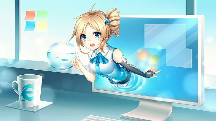 anime girls, os-tan, Aizawa Inori, Internet Explorer, HD wallpaper
