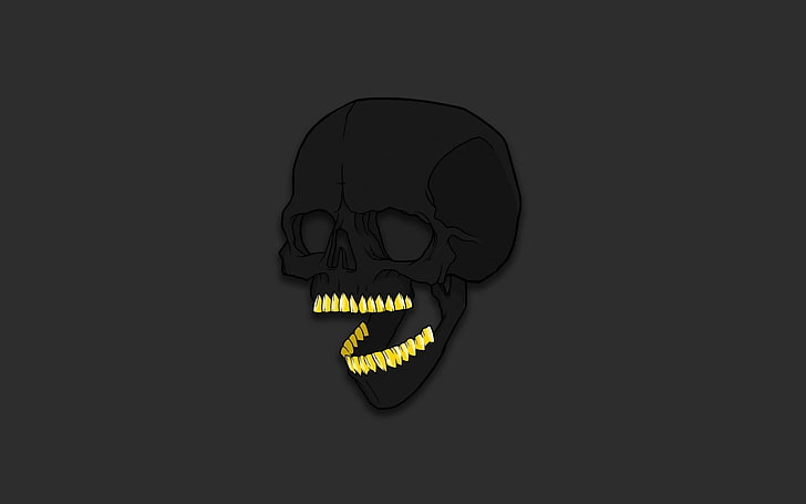 black and yellow human skull digital wallpaper, bones, artwork