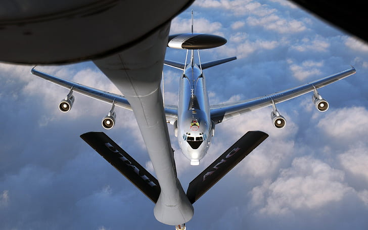 Boeing E-3, E-3 Sentry, radar, military aircraft, mid-air refueling, HD wallpaper