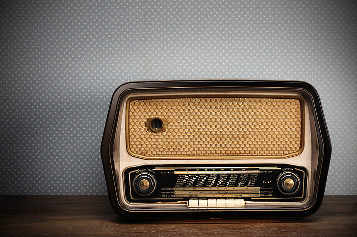 black and beige radio, style, retro, old radio