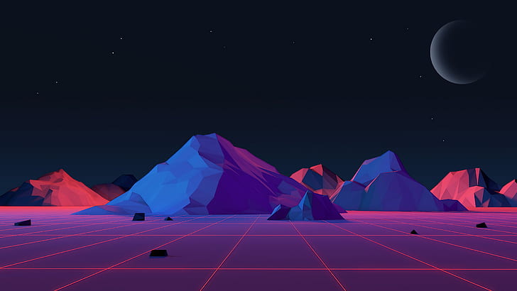 Mountains, Music, The moon, Background, Art, 80s, 80's, Synth, HD wallpaper