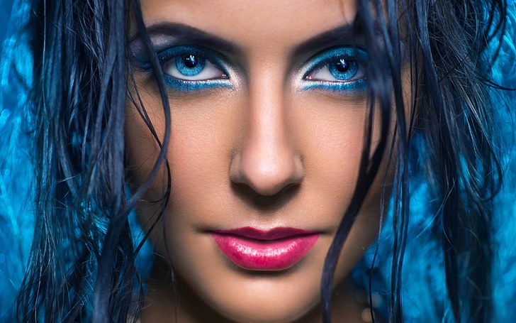 women, model, face, portrait, makeup, closeup, blue eyes, young adult, HD wallpaper