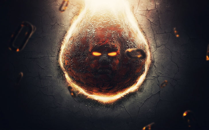 fire illustration, face, eyes, burning, close-up, illuminated, HD wallpaper